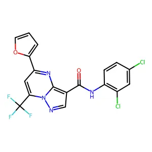 N-(2,4-dichlorophenyl)-5-(furan-2-yl)-7-(trifluoromethyl)pyrazolo[1,5-a]pyrimidine-3-carboxamide structure