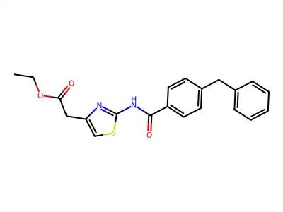 Ethyl 2-(2-(4-benzylbenzamido)thiazol-4-yl)acetate structure