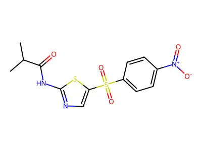 N-(5-((4-nitrophenyl)sulfonyl)thiazol-2-yl)isobutyramide structure