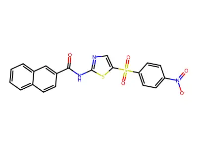 N-(5-((4-nitrophenyl)sulfonyl)thiazol-2-yl)-2-naphthamide structure