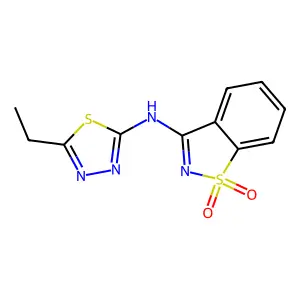 N-(5-ethyl-1,3,4-thiadiazol-2-yl)-1,1-dioxo-1,2-benzothiazol-3-amine structure
