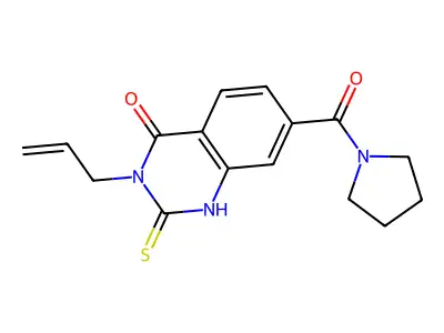 3-prop-2-enyl-7-(pyrrolidine-1-carbonyl)-2-sulfanylidene-1H-quinazolin-4-one structure