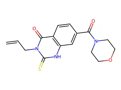 7-(morpholine-4-carbonyl)-3-prop-2-enyl-2-sulfanylidene-1H-quinazolin-4-one structure