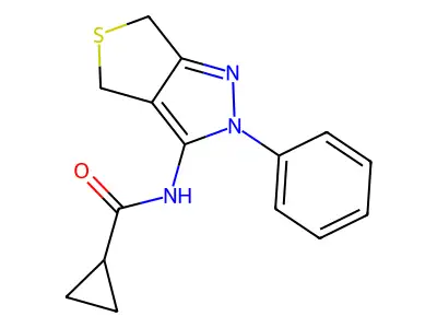 N-(2-phenyl-4,6-dihydrothieno[3,4-c]pyrazol-3-yl)cyclopropanecarboxamide structure