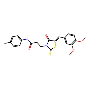 3-[(5Z)-5-[(3,4-dimethoxyphenyl)methylidene]-4-oxo-2-sulfanylidene-1,3-thiazolidin-3-yl]-N-(4-methylphenyl)propanamide structure