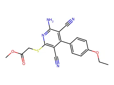 Methyl 2-((6-amino-3,5-dicyano-4-(4-ethoxyphenyl)pyridin-2-yl)thio)acetate structure