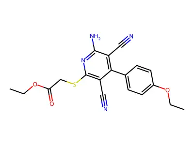 Ethyl {[6-amino-3,5-dicyano-4-(4-ethoxyphenyl)pyridin-2-yl]thio}acetate structure