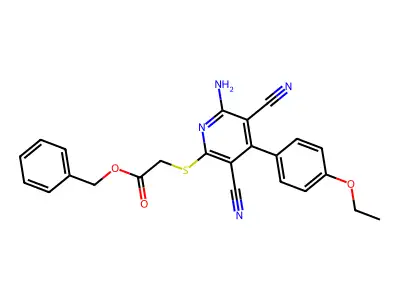 Benzyl {[6-amino-3,5-dicyano-4-(4-ethoxyphenyl)pyridin-2-yl]sulfanyl}acetate structure