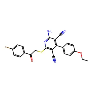 2-amino-6-((2-(4-bromophenyl)-2-oxoethyl)thio)-4-(4-ethoxyphenyl)pyridine-3,5-dicarbonitrile structure