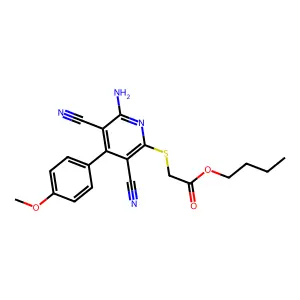 Butyl {[6-amino-3,5-dicyano-4-(4-methoxyphenyl)pyridin-2-yl]sulfanyl}acetate structure