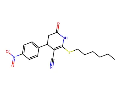 2-(hexylsulfanyl)-4-(4-nitrophenyl)-6-oxo-1,4,5,6-tetrahydropyridine-3-carbonitrile structure