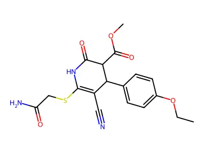 methyl 6-(2-amino-2-oxoethyl)sulfanyl-5-cyano-4-(4-ethoxyphenyl)-2-oxo-3,4-dihydro-1H-pyridine-3-carboxylate structure