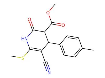 methyl 5-cyano-4-(4-methylphenyl)-6-(methylsulfanyl)-2-oxo-1,2,3,4-tetrahydropyridine-3-carboxylate structure