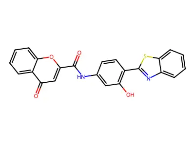 N-(4-(benzo[d]thiazol-2-yl)-3-hydroxyphenyl)-4-oxo-4H-chromene-2-carboxamide structure