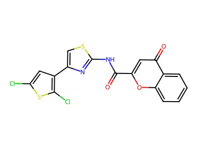 N-(4-(2,5-dichlorothiophen-3-yl)thiazol-2-yl)-4-oxo-4H-chromene-2-carboxamide structure