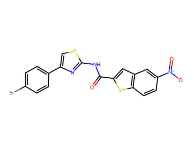 N-[4-(4-bromophenyl)-1,3-thiazol-2-yl]-5-nitro-1-benzothiophene-2-carboxamide structure