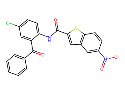 N-(2-benzoyl-4-chlorophenyl)-5-nitro-1-benzothiophene-2-carboxamide structure
