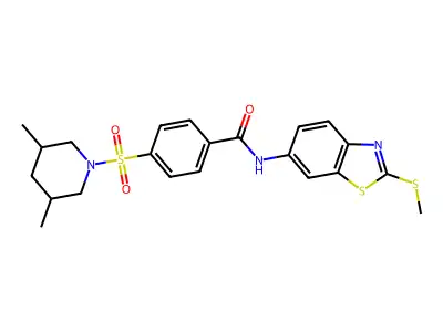 4-[(3,5-dimethylpiperidin-1-yl)sulfonyl]-N-[2-(methylsulfanyl)-1,3-benzothiazol-6-yl]benzamide structure