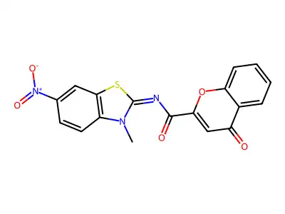 N-(3-methyl-6-nitro-1,3-benzothiazol-2-ylidene)-4-oxochromene-2-carboxamide structure