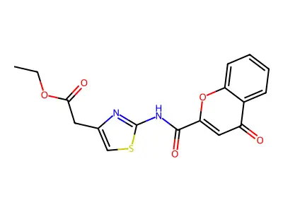 Ethyl 2-[2-[(4-oxochromene-2-carbonyl)amino]-1,3-thiazol-4-yl]acetate structure
