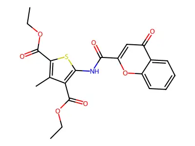 diethyl 3-methyl-5-(4-oxo-4H-chromene-2-carboxamido)thiophene-2,4-dicarboxylate structure