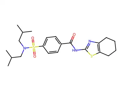 4-[bis(2-methylpropyl)sulfamoyl]-N-(4,5,6,7-tetrahydro-1,3-benzothiazol-2-yl)benzamide structure