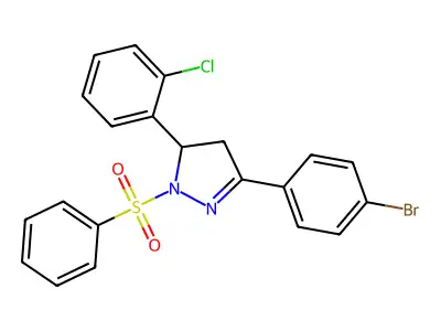 3-(4-bromophenyl)-5-(2-chlorophenyl)-1-(phenylsulfonyl)-4,5-dihydro-1H-pyrazole structure