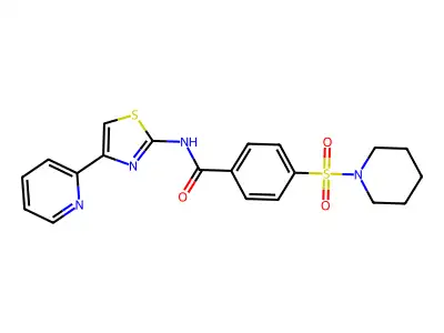 4-piperidin-1-ylsulfonyl-N-(4-pyridin-2-yl-1,3-thiazol-2-yl)benzamide structure