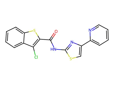 3-chloro-N-(4-(pyridin-2-yl)thiazol-2-yl)benzo[b]thiophene-2-carboxamide structure