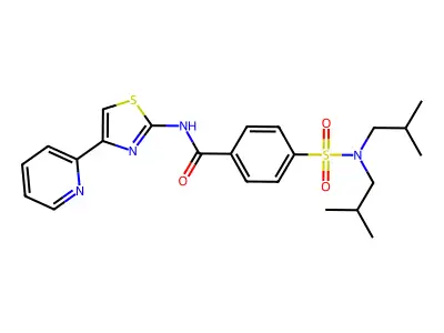 4-(N,N-diisobutylsulfamoyl)-N-(4-(pyridin-2-yl)thiazol-2-yl)benzamide structure