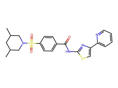 4-((3,5-dimethylpiperidin-1-yl)sulfonyl)-N-(4-(pyridin-2-yl)thiazol-2-yl)benzamide structure