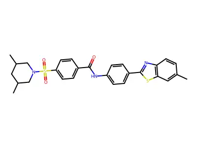 4-((3,5-dimethylpiperidin-1-yl)sulfonyl)-N-(4-(6-methylbenzo[d]thiazol-2-yl)phenyl)benzamide structure
