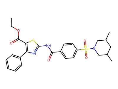 ethyl 2-{4-[(3,5-dimethylpiperidin-1-yl)sulfonyl]benzamido}-4-phenyl-1,3-thiazole-5-carboxylate structure