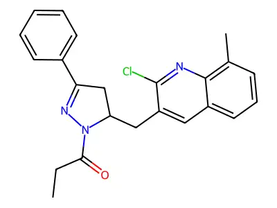 1-{5-[(2-chloro-8-methylquinolin-3-yl)methyl]-3-phenyl-4,5-dihydro-1H-pyrazol-1-yl}propan-1-one structure