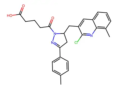 5-(5-((2-chloro-8-methylquinolin-3-yl)methyl)-3-(p-tolyl)-4,5-dihydro-1H-pyrazol-1-yl)-5-oxopentanoic acid structure