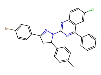 2-(3-(4-bromophenyl)-5-(p-tolyl)-4,5-dihydro-1H-pyrazol-1-yl)-6-chloro-4-phenylquinazoline structure