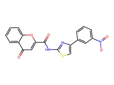 N-(4-(3-nitrophenyl)thiazol-2-yl)-4-oxo-4H-chromene-2-carboxamide structure