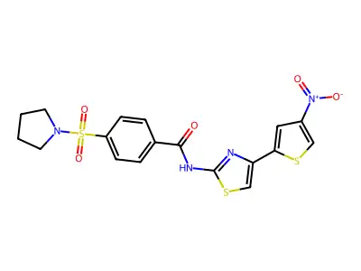 N-(4-(4-nitrothiophen-2-yl)thiazol-2-yl)-4-(pyrrolidin-1-ylsulfonyl)benzamide structure