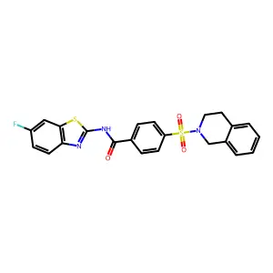 N-(6-fluoro-1,3-benzothiazol-2-yl)-4-(1,2,3,4-tetrahydroisoquinoline-2-sulfonyl)benzamide structure