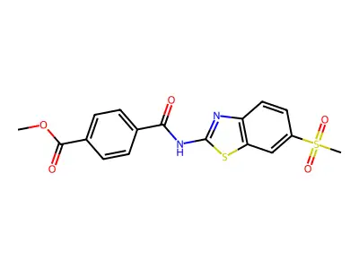 Methyl 4-((6-(methylsulfonyl)benzo[d]thiazol-2-yl)carbamoyl)benzoate structure