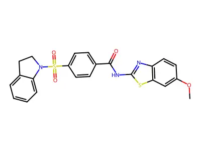 4-(indolin-1-ylsulfonyl)-N-(6-methoxybenzo[d]thiazol-2-yl)benzamide structure
