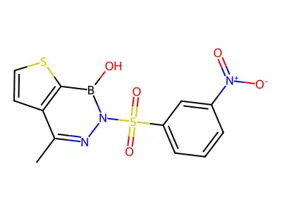 2-({3-nitrophenyl}sulfonyl)-4-methylthieno[2,3-d][1,2,3]diazaborinin-1(2H)-ol structure