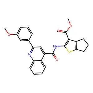 methyl 2-({[2-(3-methoxyphenyl)quinolin-4-yl]carbonyl}amino)-5,6-dihydro-4H-cyclopenta[b]thiophene-3-carboxylate structure