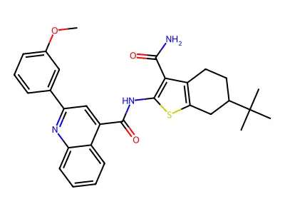 N-(6-tert-butyl-3-carbamoyl-4,5,6,7-tetrahydro-1-benzothiophen-2-yl)-2-(3-methoxyphenyl)quinoline-4-carboxamide structure
