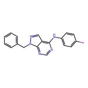 1-benzyl-N-(4-iodophenyl)pyrazolo[3,4-d]pyrimidin-4-amine structure