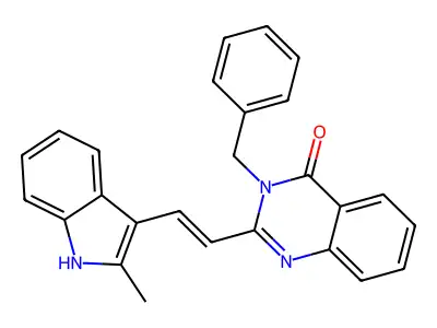 3-benzyl-2-[(E)-2-(2-methyl-1H-indol-3-yl)ethenyl]quinazolin-4-one structure