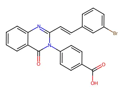 4-[2-[(E)-2-(3-bromophenyl)ethenyl]-4-oxoquinazolin-3-yl]benzoic acid structure