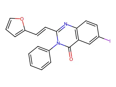 2-[(E)-2-(furan-2-yl)ethenyl]-6-iodo-3-phenylquinazolin-4(3H)-one structure