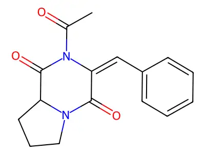 N-Acetyldehydrophenylalanylproline diketopiperazine structure