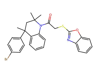 2-(1,3-benzoxazol-2-ylsulfanyl)-1-[4-(4-bromophenyl)-2,2,4-trimethyl-3,4-dihydroquinolin-1(2H)-yl]ethanone structure